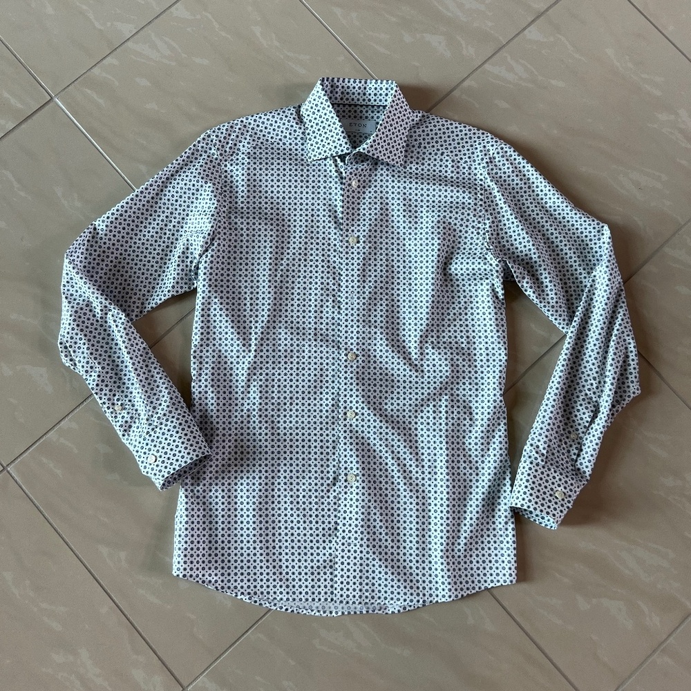 #2776 Eton Signature Twill Geometric Print Dress Shirt Cotton White 38 slim 15